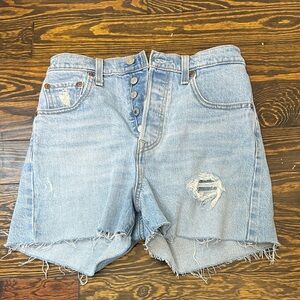 Levi’s Ribcage Light Wash Distressed Denim Shorts